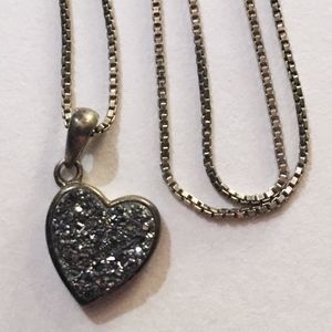 Vintage, 18", Milor 925 Black Sparkly Druzy Heart